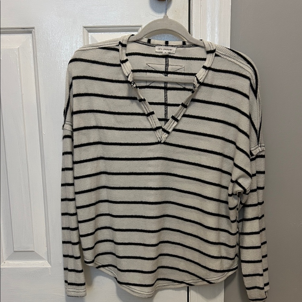 Blu Pepper Black and White Striped Top